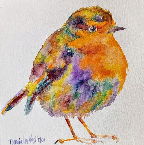 Christmas Robin bird by Daniela Vasileva, Painting for Sale on Select