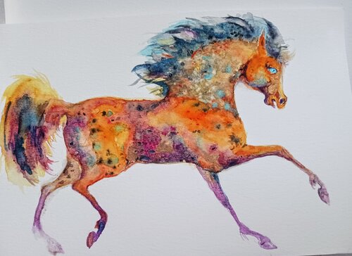 Golden brown Appaloosa horse running by Daniela Vasileva, Painting for Sale on Select