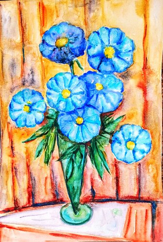 Blue flowers by Daniela Vasileva, Painting for Sale on Select