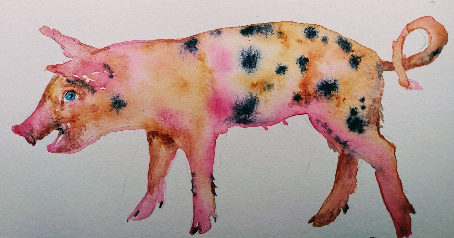 Lucky pink piglet 3 Daniela Vasileva Original painting for sale