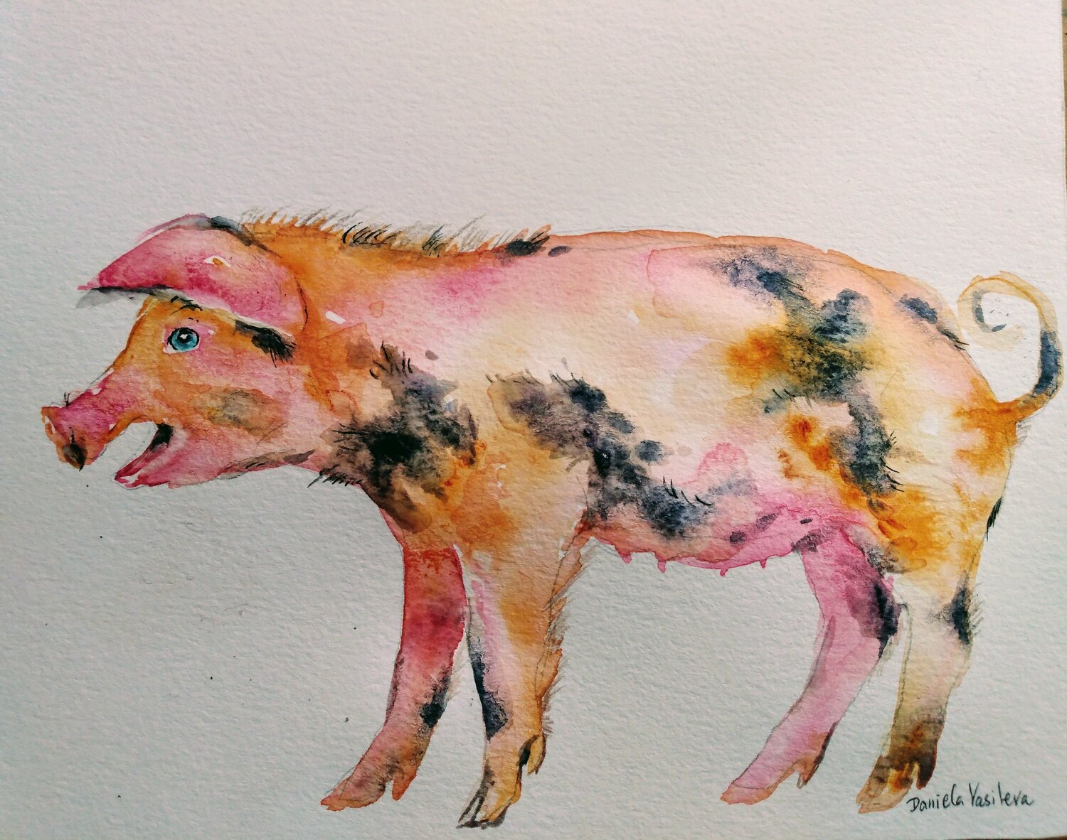 Lucky pink piglet 8 Daniela Vasileva Original painting for sale