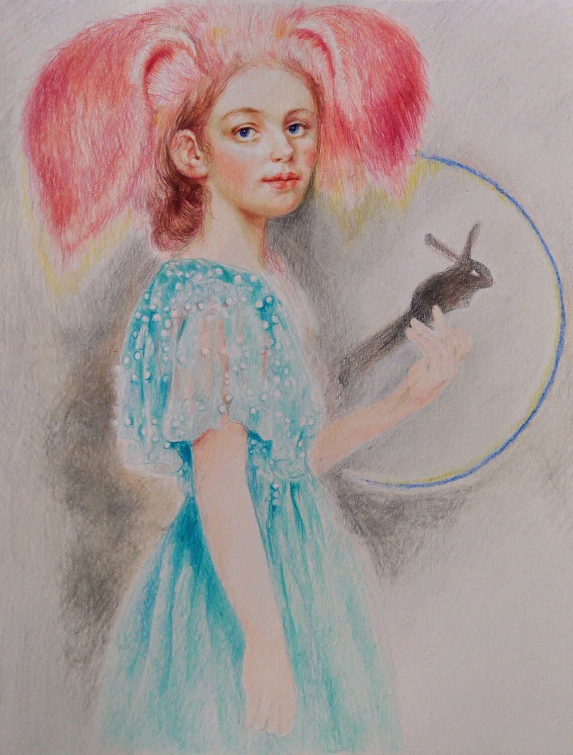 Shadow show.Girl with turquoise pearl dress Daniela Vasileva Drawing for sale