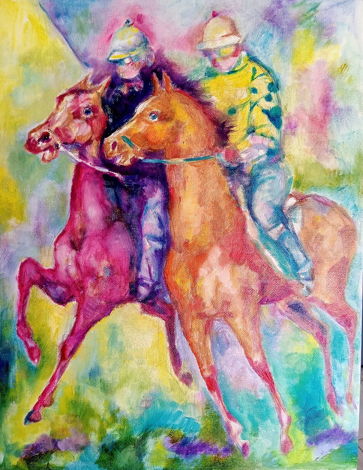 Jockey horse racing equestrian art Daniela Vasileva Original painting for sale