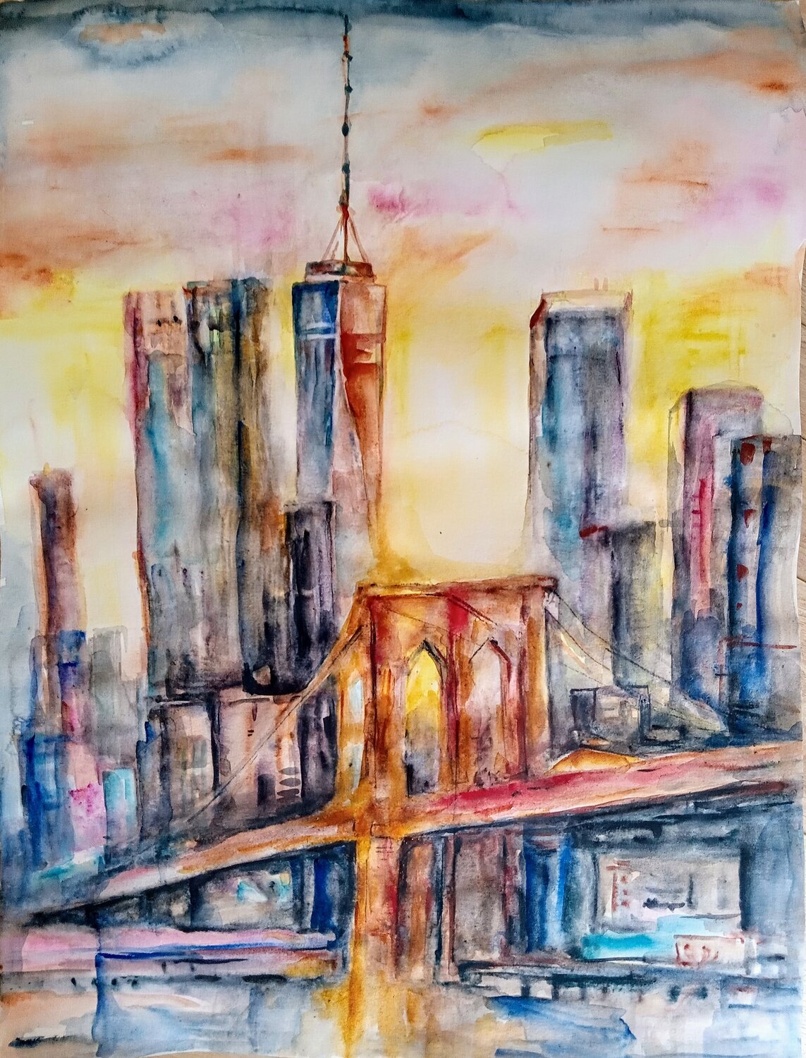 Brooklyn Bridge NYC morning glow Daniela Vasileva Original painting for sale