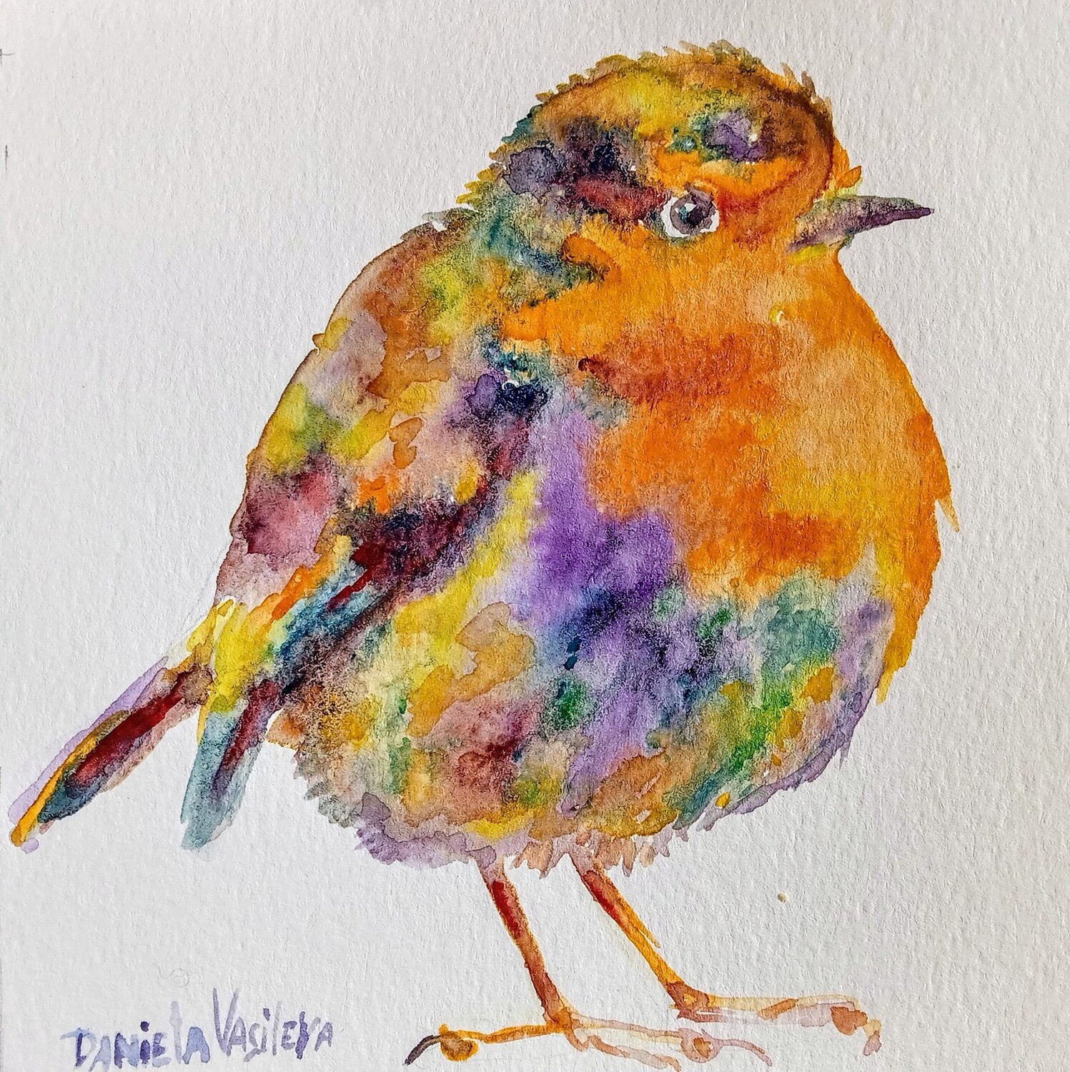 Christmas Robin bird Daniela Vasileva Original painting for sale