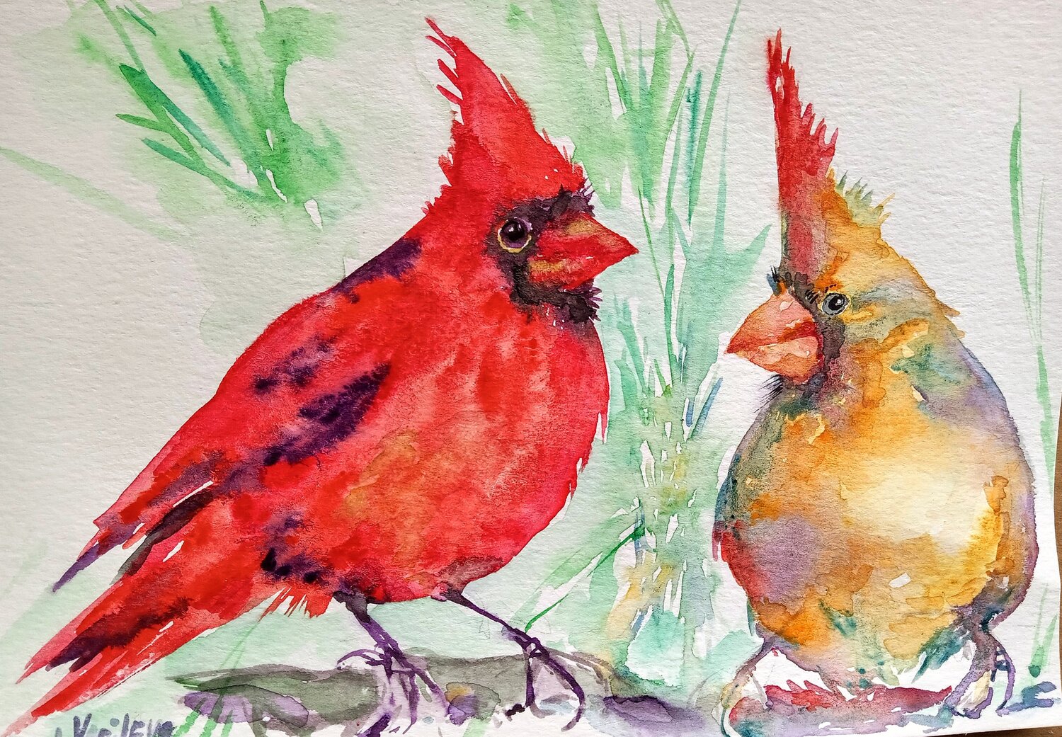 Christmas cardinals Daniela Vasileva Original painting for sale