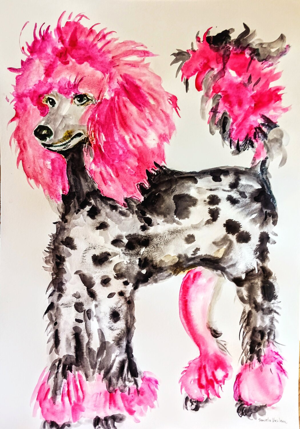 Pink poodle dog Daniela Vasileva Original painting for sale