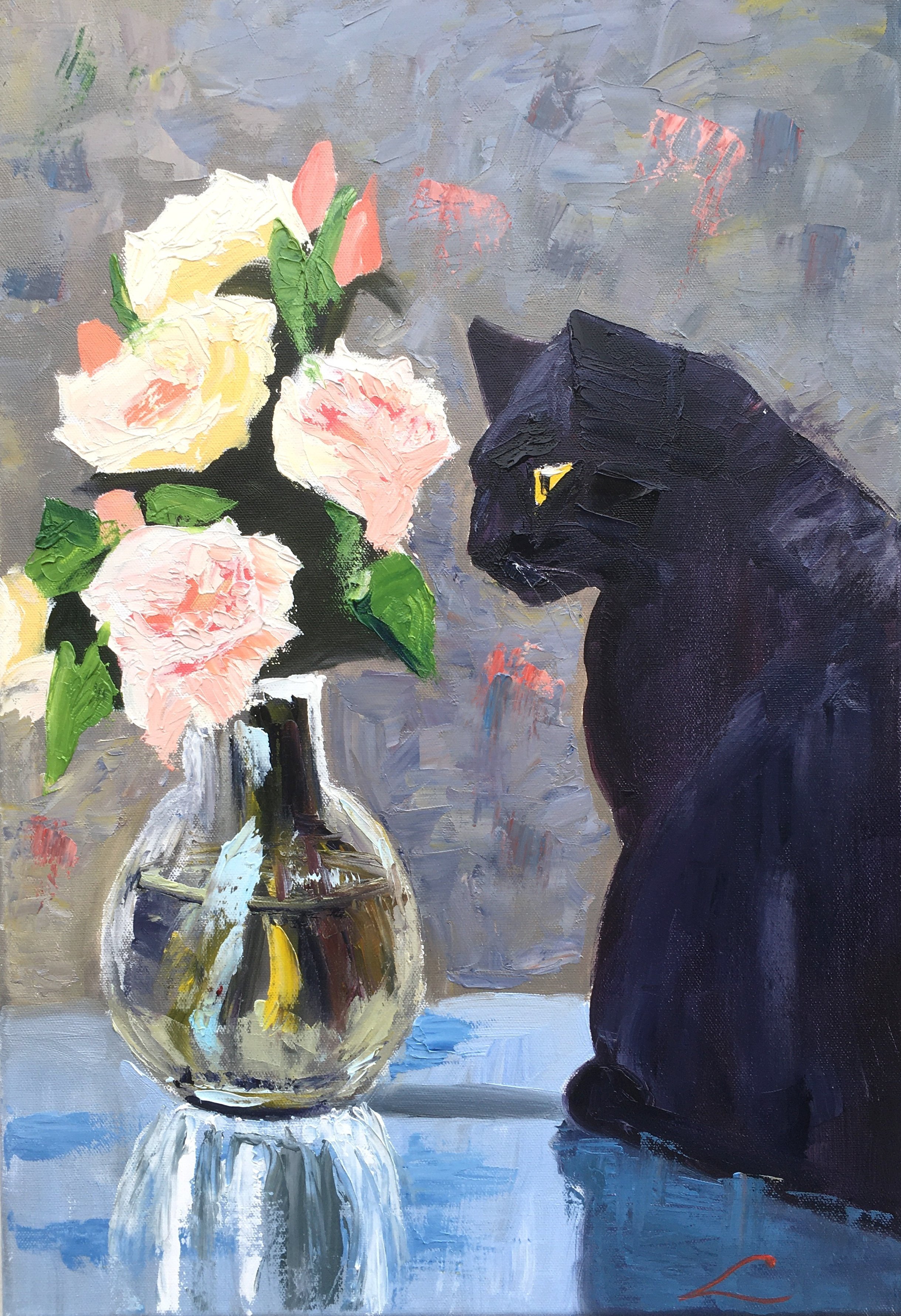 Cat an roses