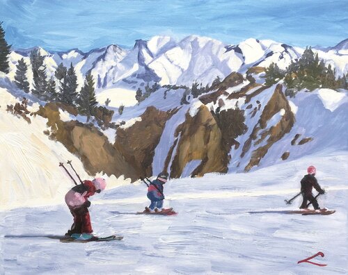 Happy skiing 3 by Elena Sokolova, Painting for Sale on Select