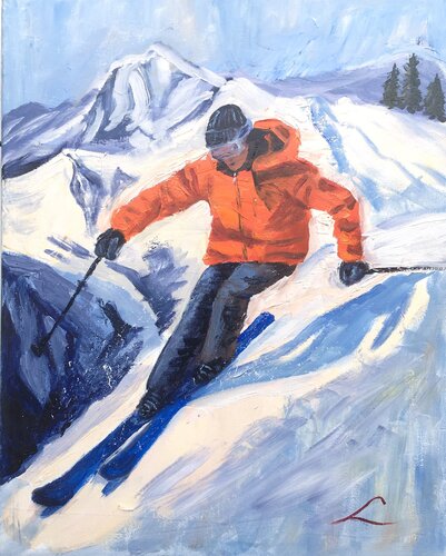 Skier by Elena Sokolova, Painting for Sale on Select