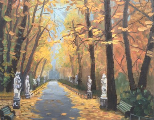 Autumn in Summer garden by Elena Sokolova, Painting for Sale on Select