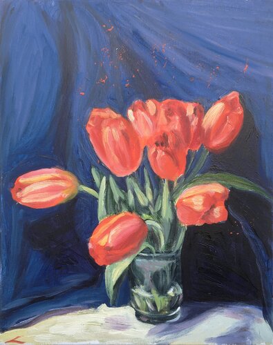 Red tulips by Elena Sokolova, Painting for Sale on Select