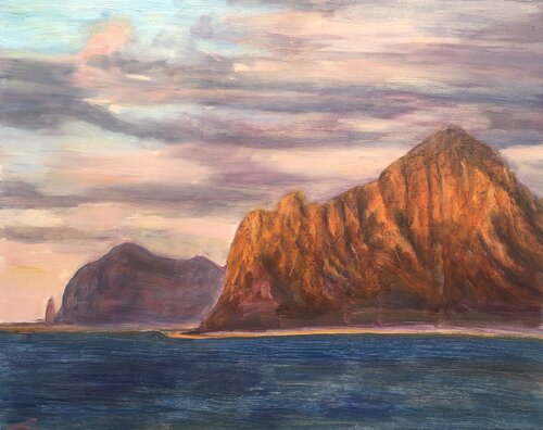 Rocks at a sunset by Elena Sokolova, Painting for Sale on Select