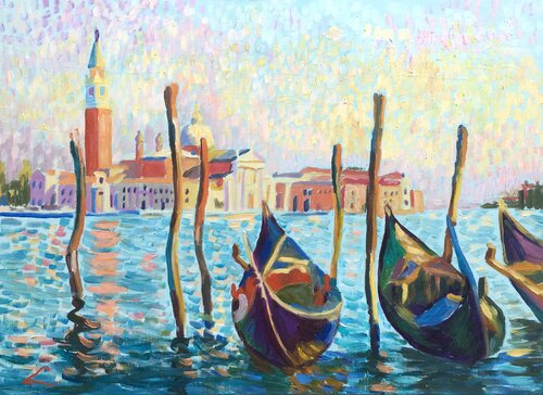 Gondolas in Venice by Elena Sokolova, Painting for Sale on Select