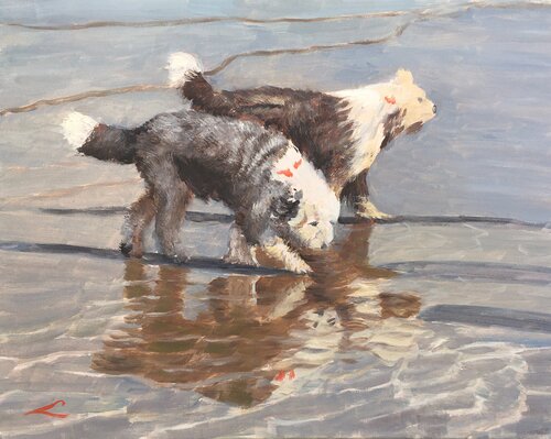 Beach dogs 2 by Elena Sokolova, Painting for Sale on Select