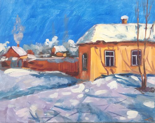 House in snow von Elena Sokolova, Malerei kaufen auf Select