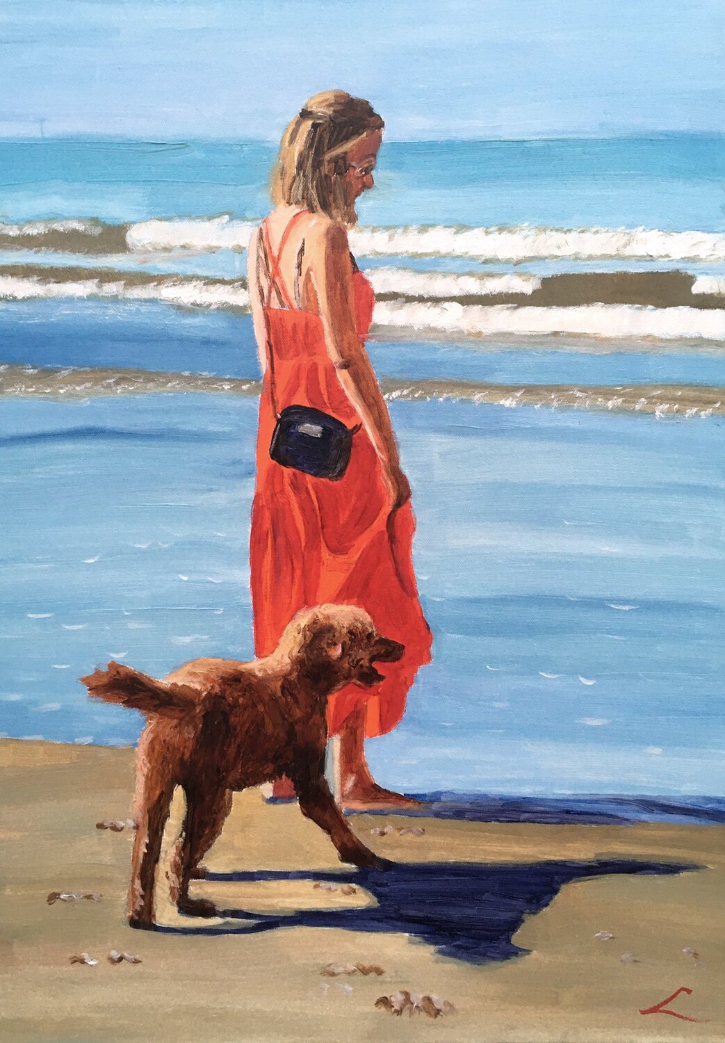 Enjoying the beach and sea Elena Sokolova Original painting for sale