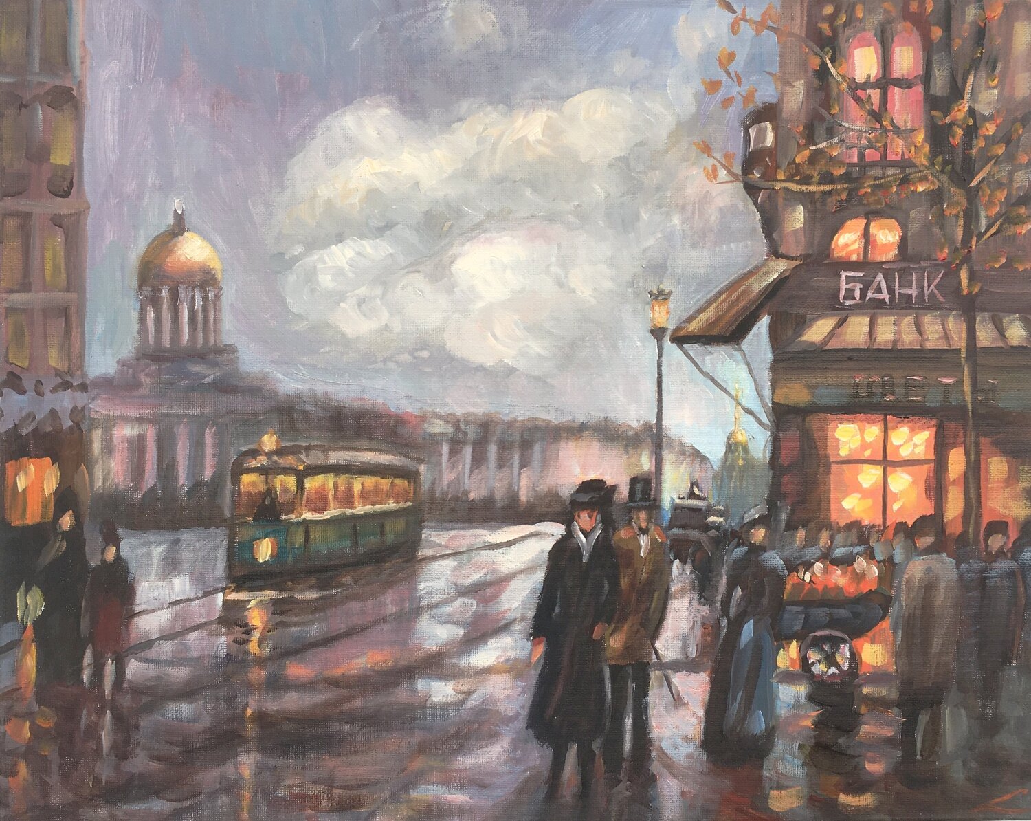 Retro city improvisation 6 Elena Sokolova Original painting for sale
