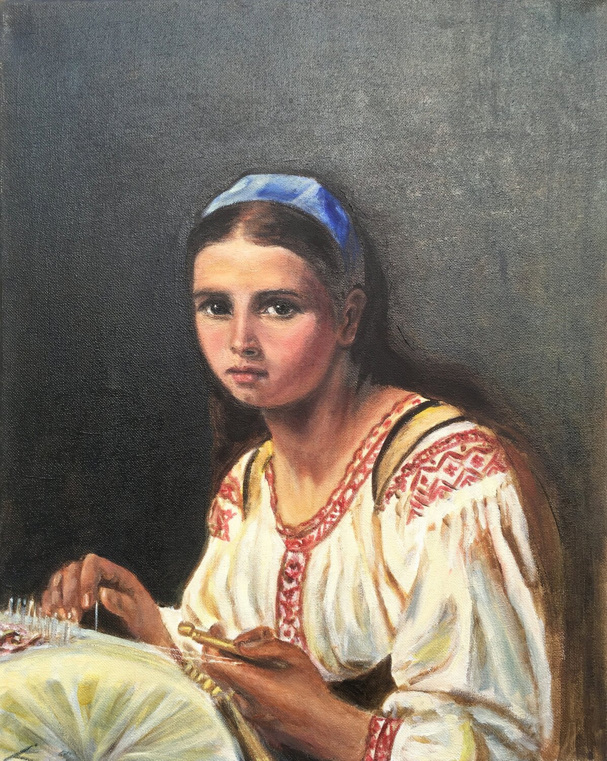 Lacemaker Elena Sokolova Original painting for sale