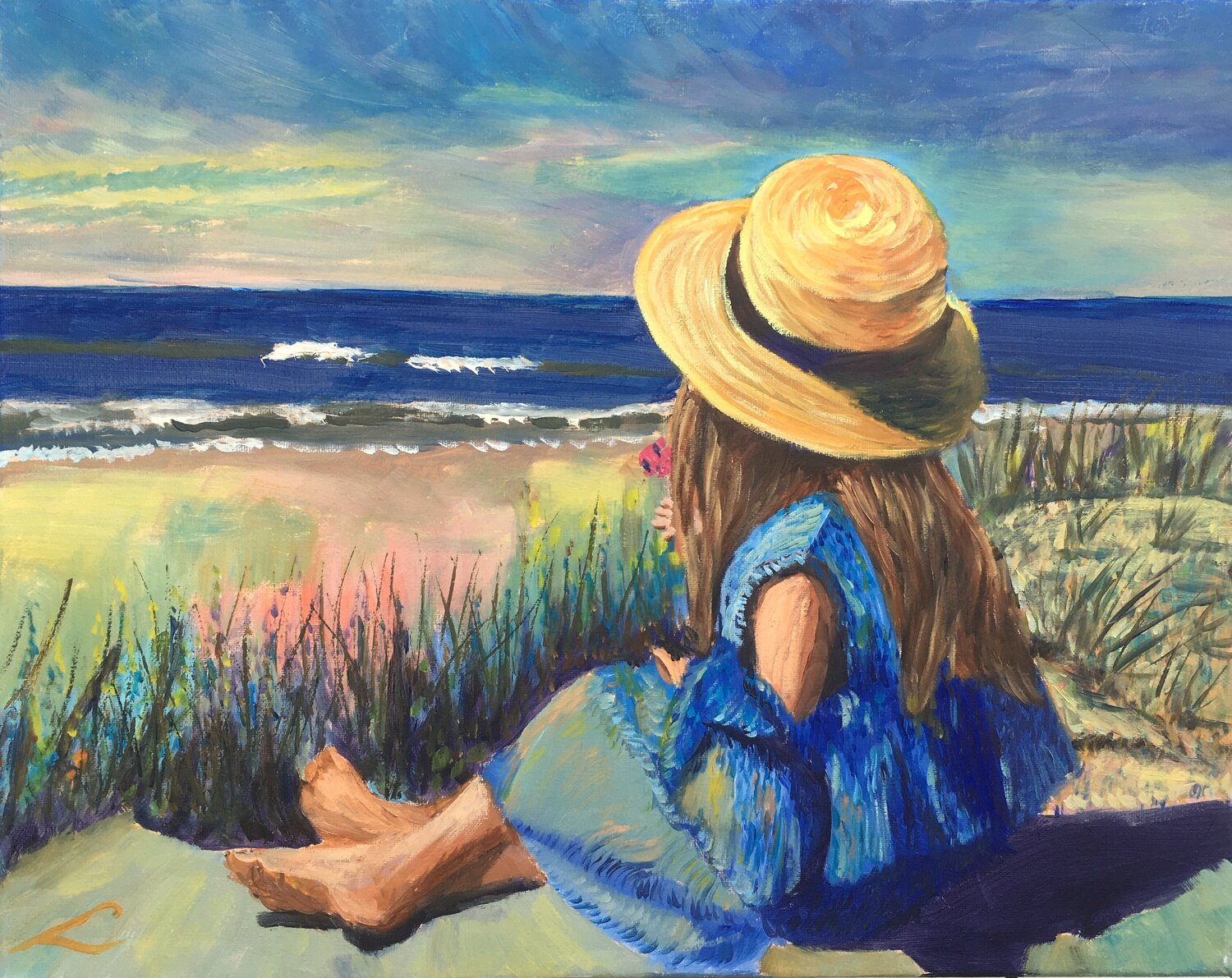 Girl at the beach Elena Sokolova Original painting for sale