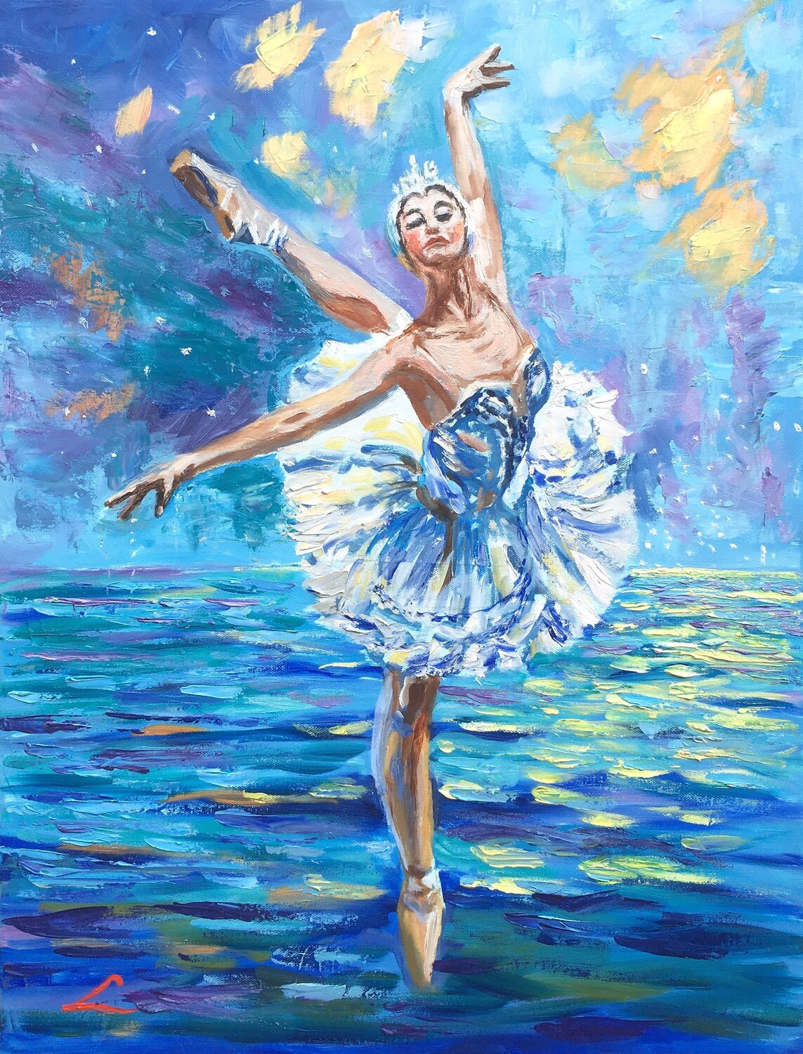 Dance of the floating swan Elena Sokolova Original painting for sale