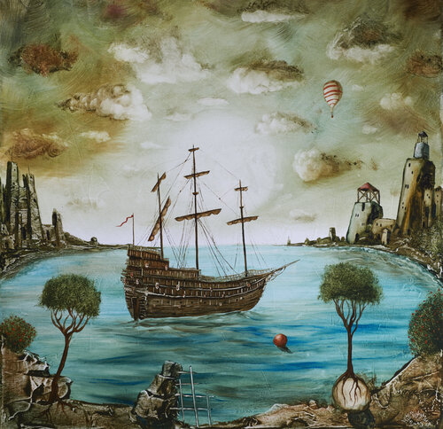 Der Ankerplatz in der Bucht by Andreas Curts, Painting for Sale on Select