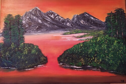 Abendrot über den stillen Gipfeln by Vera Göpfert, Painting for Sale on Select