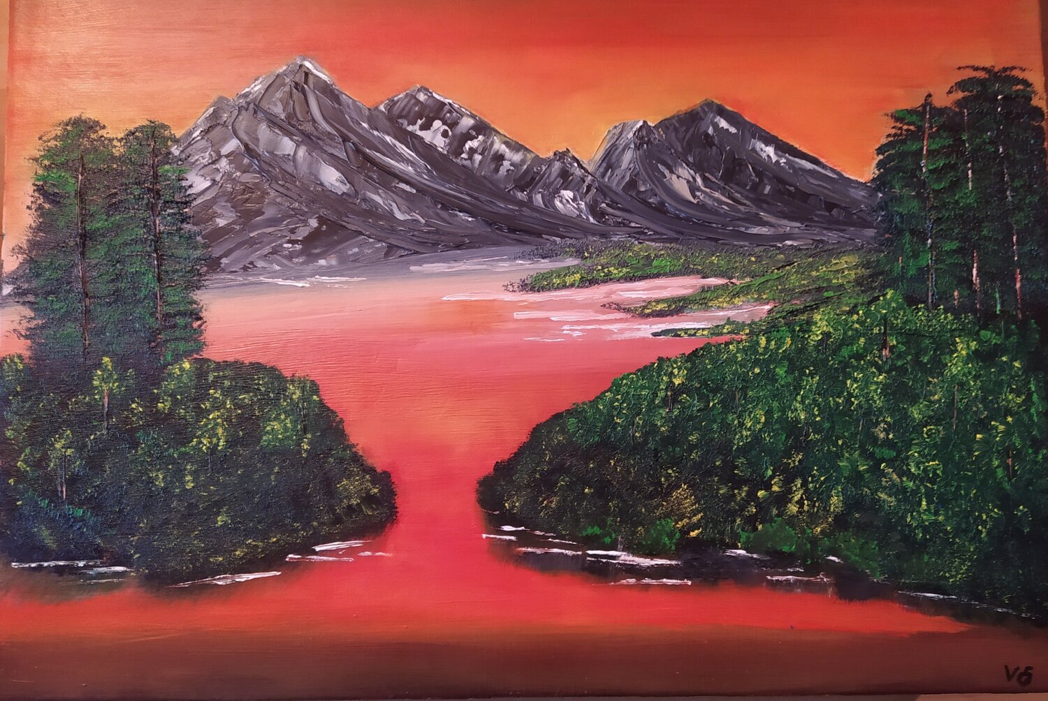 Abendrot über den stillen Gipfeln Vera Göpfert Original painting for sale
