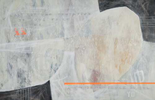 "L'ART EST UNE TENTATIVE DE VOUS FAIRE FLOTTER À UN DEMI-POUCE DU SOL" - "KUNST IST EIN VERSUCH DICH EINEN HALBEN ZENTIMETER ÜBER DEM BODEN SCHWEBEN ZU LASSEN" (Zitat: YOKO ONO, Künstlerin, Filmemacherin) by Lars Contzen, Painting for Sale on Select