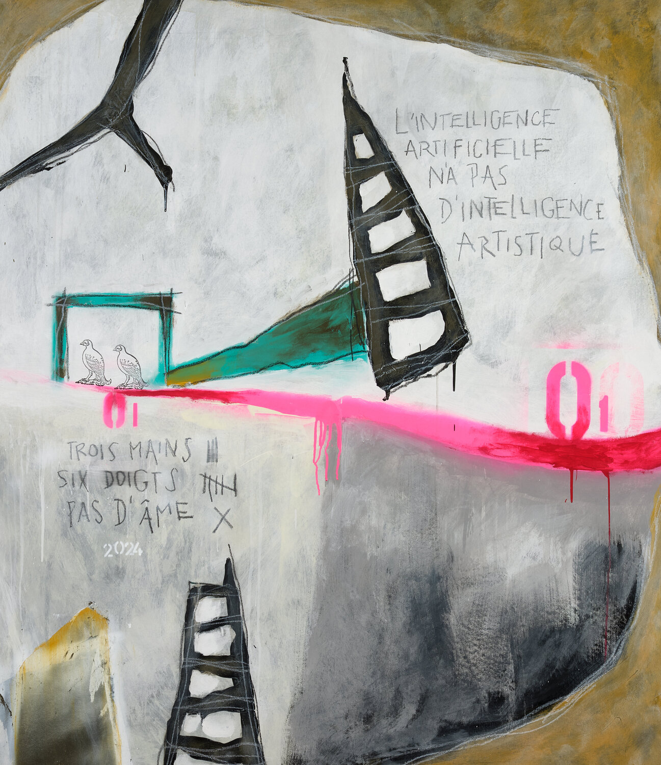"L'INTELLIGENCE ARTIFICIELLE N'A PAS D'INTELLIGENCE ARTISTIQUE" - "KÜNSTLICHE INTELLIGENZ HAT KEINE KÜNSTLERISCHE INTELLIGENZ" Lars Contzen Original painting for sale