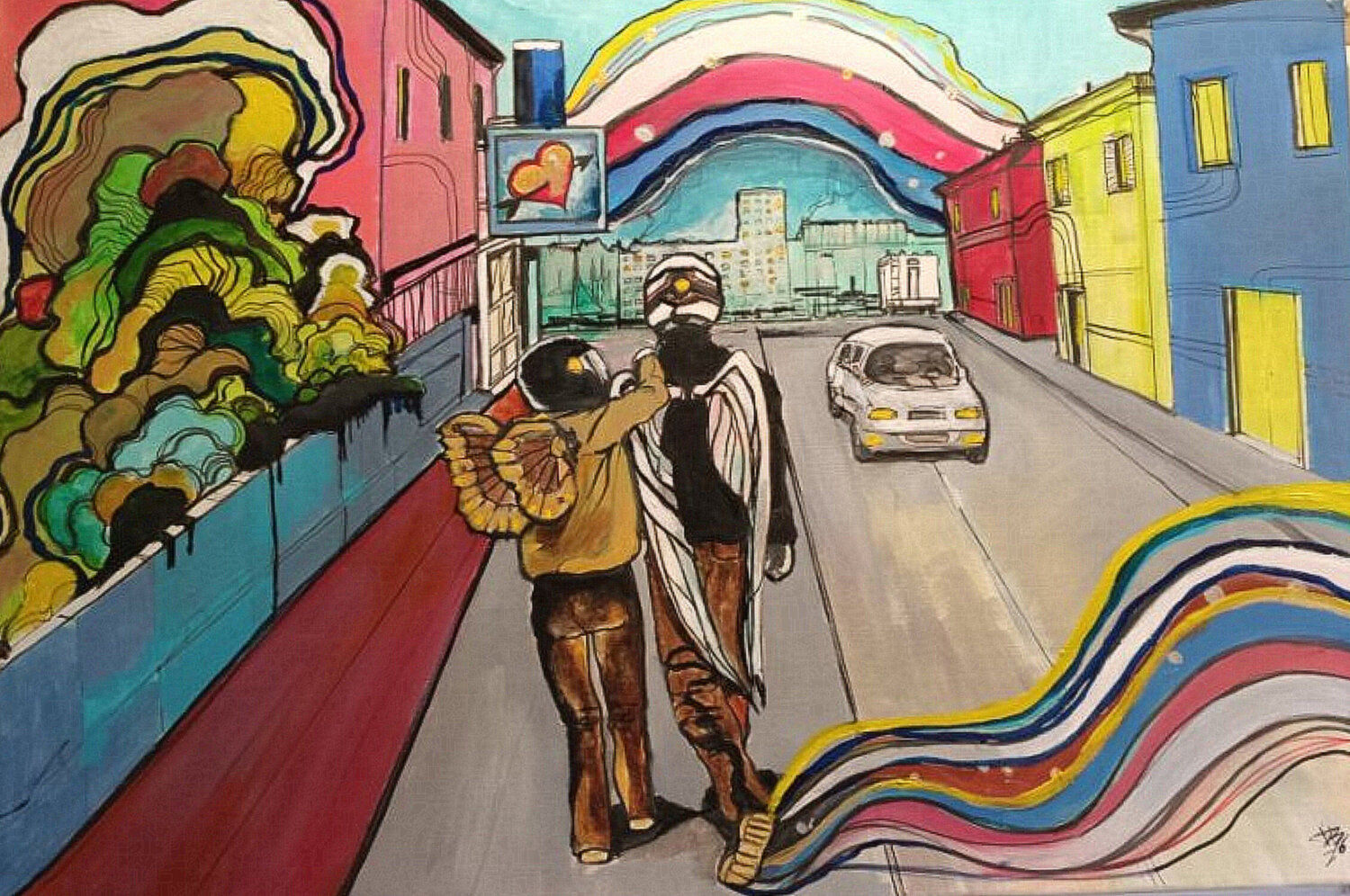Amore e Psiche per strada Daniele Bianchi Original painting for sale
