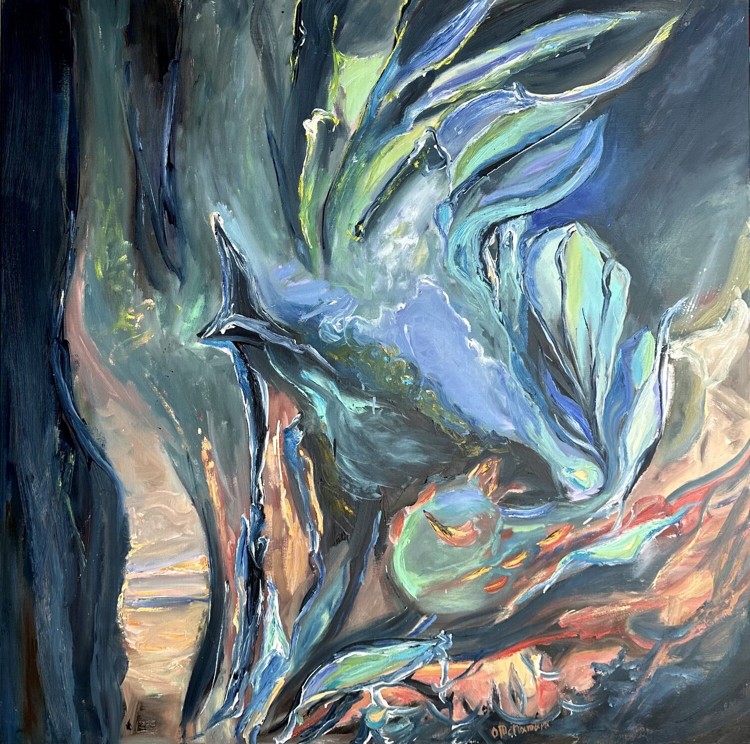 Wings of Illumination - Semurg Unbound Olga McNamara Biennale Artist Original painting for sale