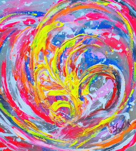 Abstract Neon Flame of Joy in pink, orange, yellow and blue by Lena Zwetik, Painting for Sale on Select