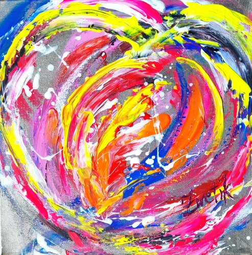 Abstract Neon Heartbeat of Colors in pink, yellow, orange, blue by Lena Zwetik, Painting for Sale on Select