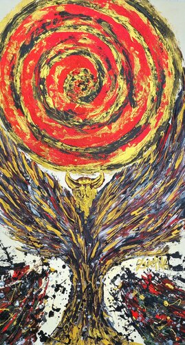 Abstract Rise of the Phoenix - gold, black & red metallic by Lena Zwetik, Painting for Sale on Select