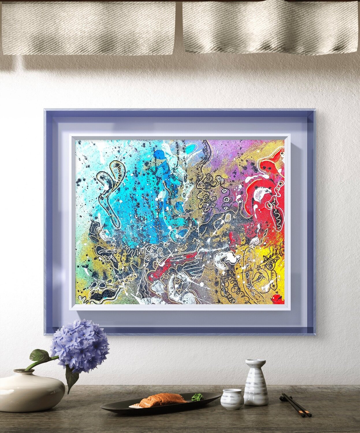 Colorful surrealist cosmos Lena Zwetik Original painting for sale