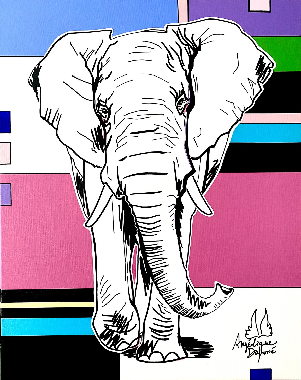 Éléphant bientôt Rose Angélique Dufossé Original painting for sale