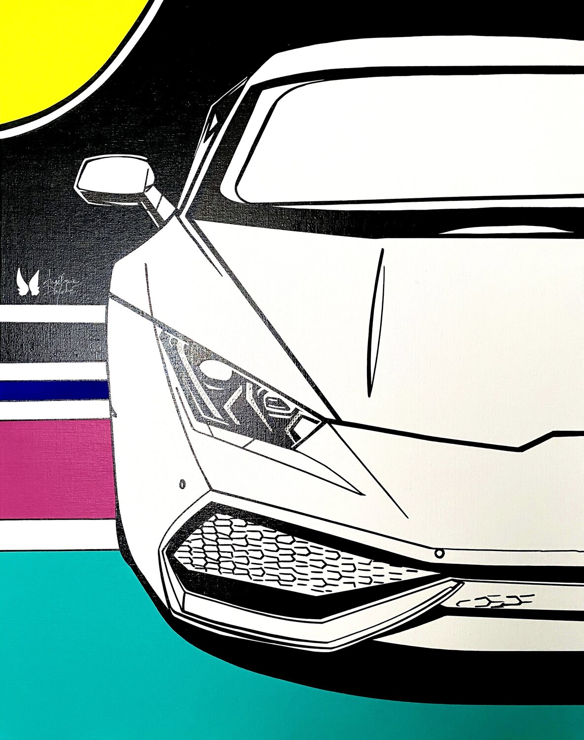 Cache-cache Lamborghini Angélique Dufossé Original painting for sale
