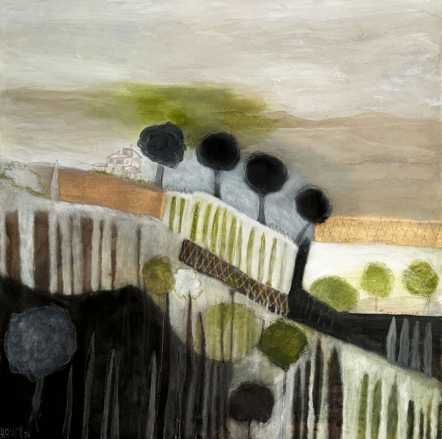 Uferstille – Landschaft am Gardasee | Originalgemälde auf Leinwand (80 x 80 cm) Cornelia Hauch Original painting for sale