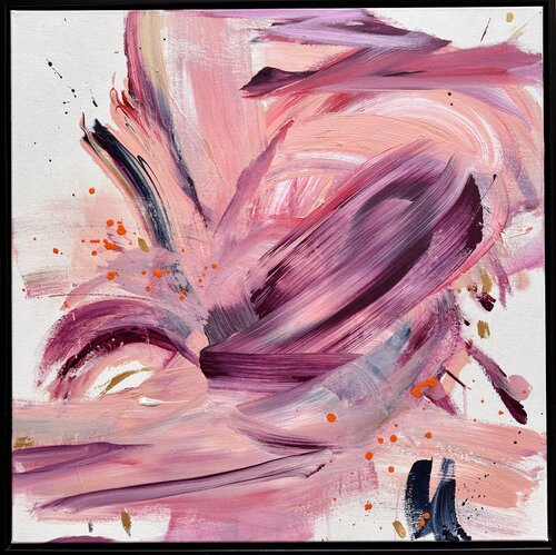 Yes! – rosa Bild dynamisch, gerahmt in schwarz by Diana Alb, Painting for Sale on Select
