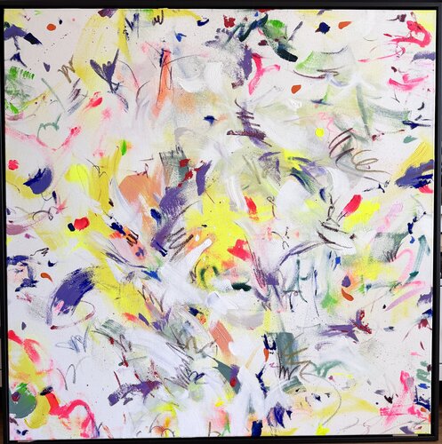 Happiness – neon gelb Abstraktion, Kunstwerk von Diana Alb, Malerei kaufen auf Select