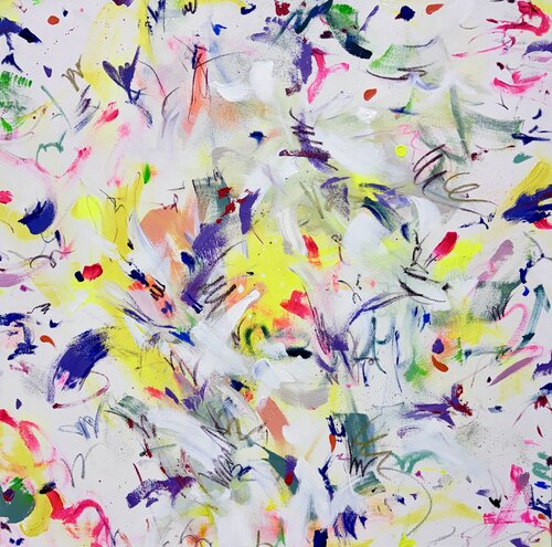Happiness – neon gelb Bild Kunstwerk, abstrakte Malerei, Gemälde, ungerahmt by Diana Alb, Painting for Sale on Select
