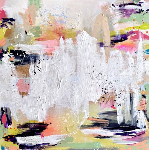 Euphorie - grün gelb abstrakte Malerei, buntes Bild (gerahmt in Eiche Naturholz) by Diana Alb, Painting for Sale on Select