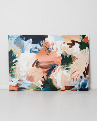 Blau abstrakte Malerei Kunstwerk Gemälde (Gerahmt in Eiche Naturholz) by Diana Alb, Painting for Sale on Select