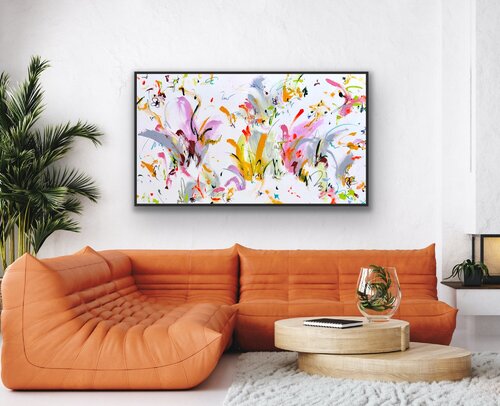 Happiness – buntes Bild Kunstwerk, abstrakte Malerei, Gemälde, kleine Pinselstriche, Leichtigkeit by Diana Alb, Painting for Sale on Select