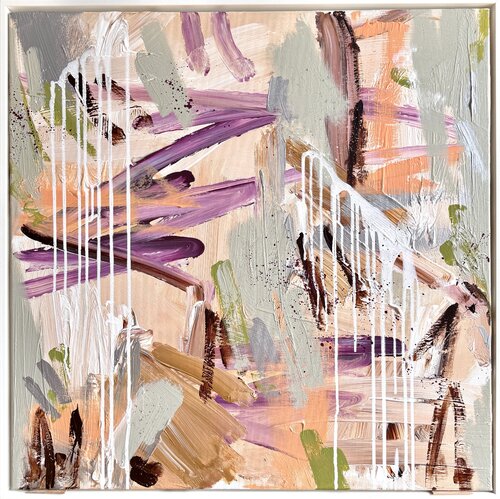 Step by Step - bunte abstrakte Malerei Kunstwerk, salbei grün, pfirsich by Diana Alb, Painting for Sale on Select
