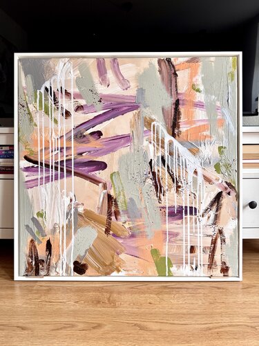Step by Step - bunte abstrakte Malerei Kunstwerk, salbei grün, pfirsich by Diana Alb, Painting for Sale on Select