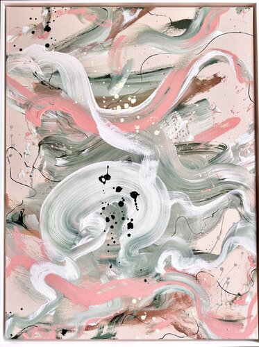 Beginnings – rosa, beige, salbei Bild Kunstwerk Malerei, gerahmt in weiß by Diana Alb, Painting for Sale on Select