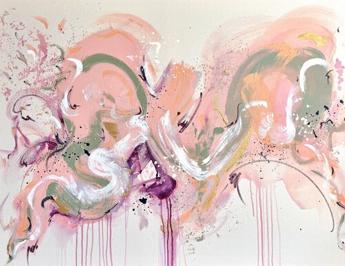 "Rosa Flow" - buntes großes abstraktes Kunstwerk, 130x100 cm von Diana Alb, Malerei kaufen auf Select