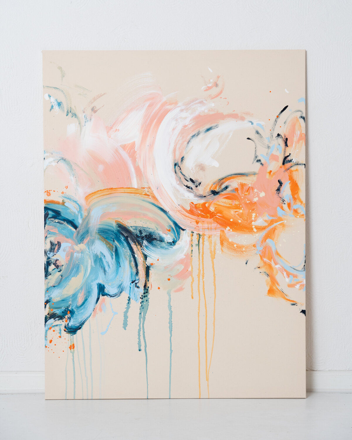 Blau & Orange Flow (großes Kunstwerk Bild abstrakt) Diana Alb Original painting for sale